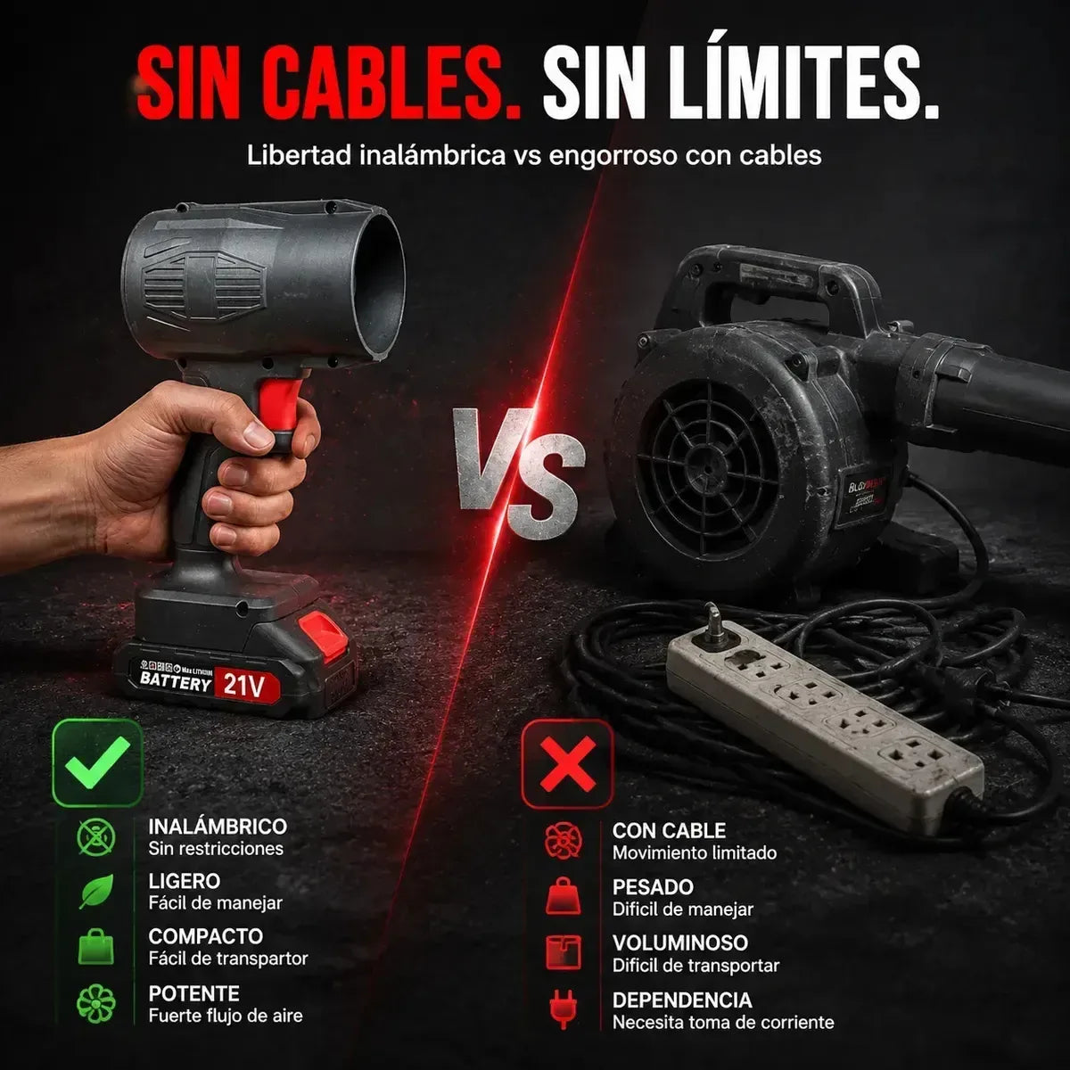 Comparación TurboBlow inalámbrico y soplador con cable
